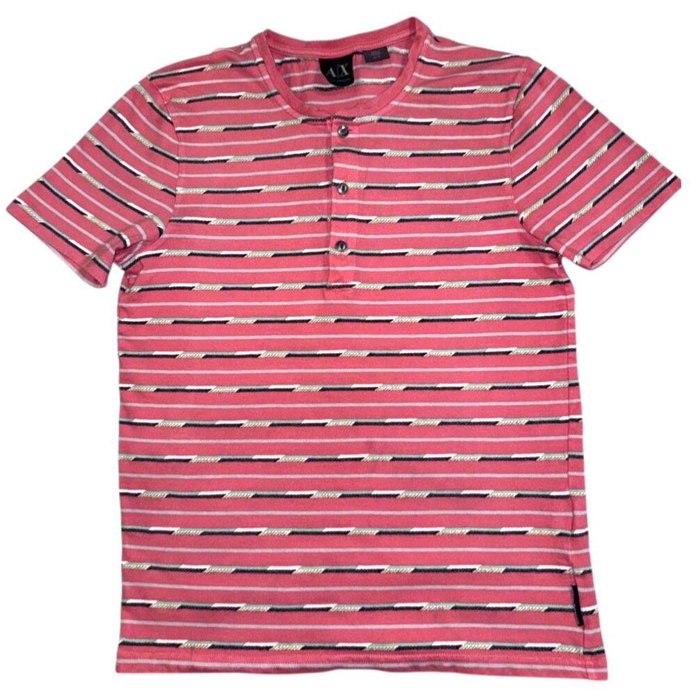 80s Saved By The Bell Inspo striped Armani‎ Exchange Three-Button Henley Mens XS